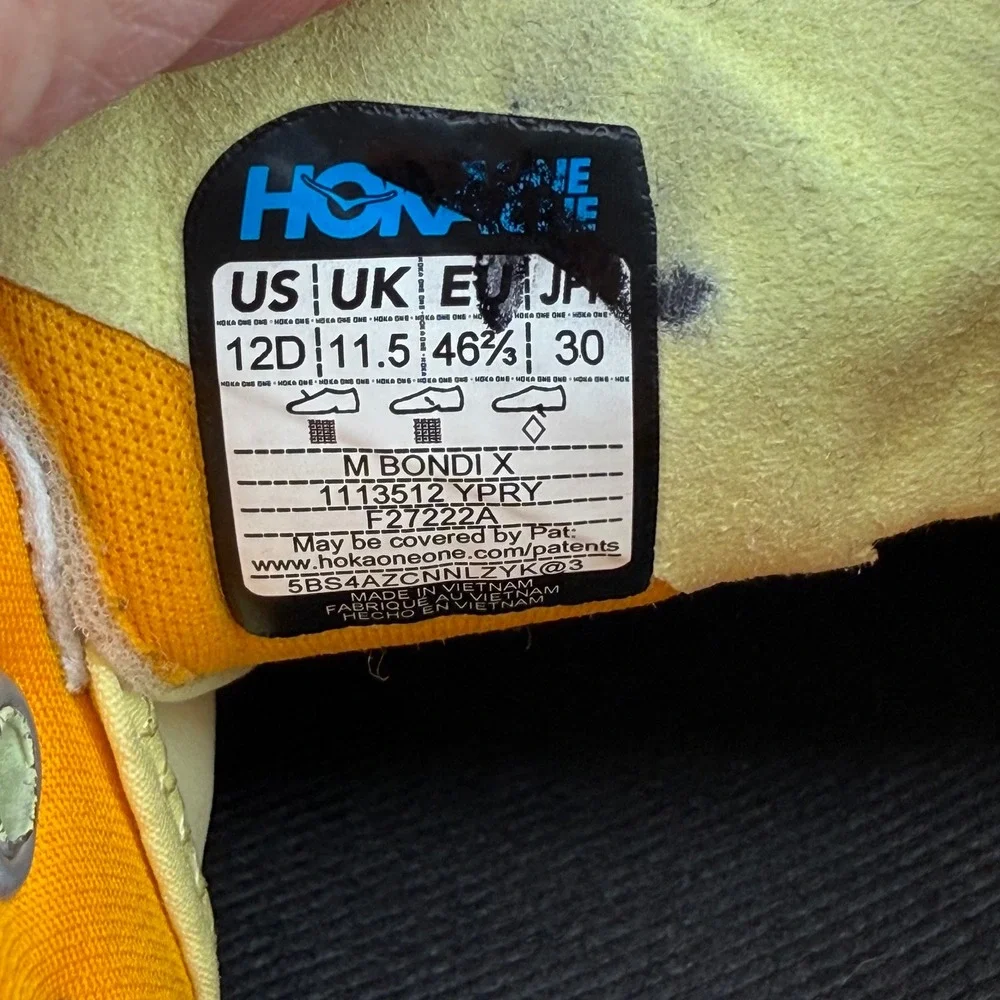 Hoka Bondi X Running Shoes Mens Yellow Pear/Radiant Yellow Carbon Plate 12D*flaw